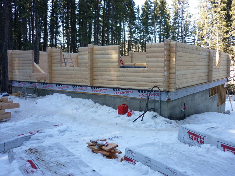 Calgary Log Home Project- Tamlin Homes-logs going up