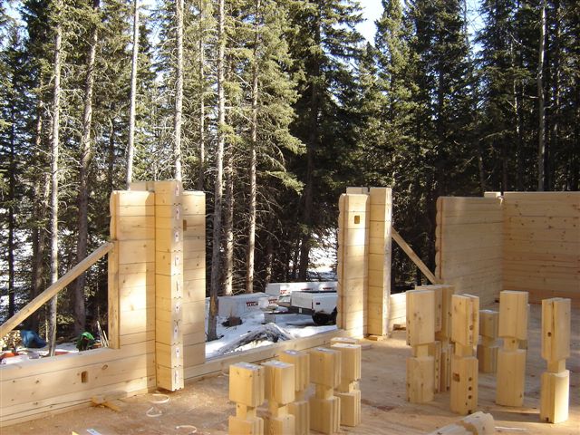 Calgary Log Home Project- Tamlin Homes-front-wall-looking-northeast