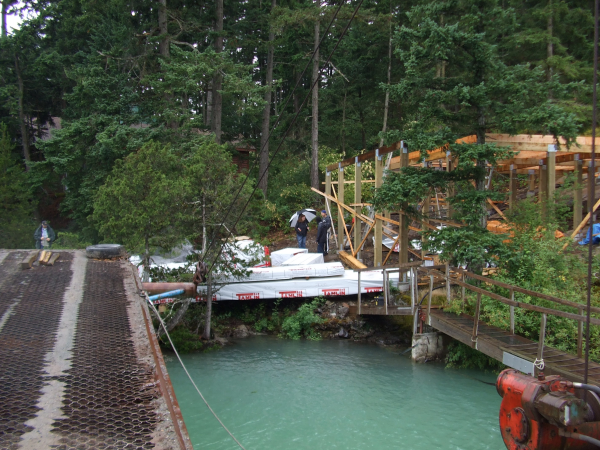 Tamlin Log Cabin Packages-Harrison Lake BC Project-barge_material_unloading-b