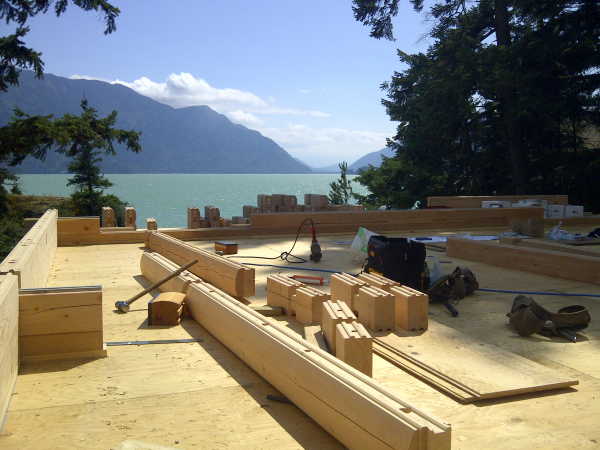 Tamlin Log Cabin Packages-Harrison Lake BC Project-laying_logs-c